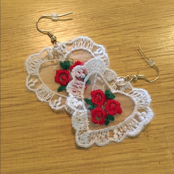 Forever 21 Jewelry - Heart rose vintage style lace earrings